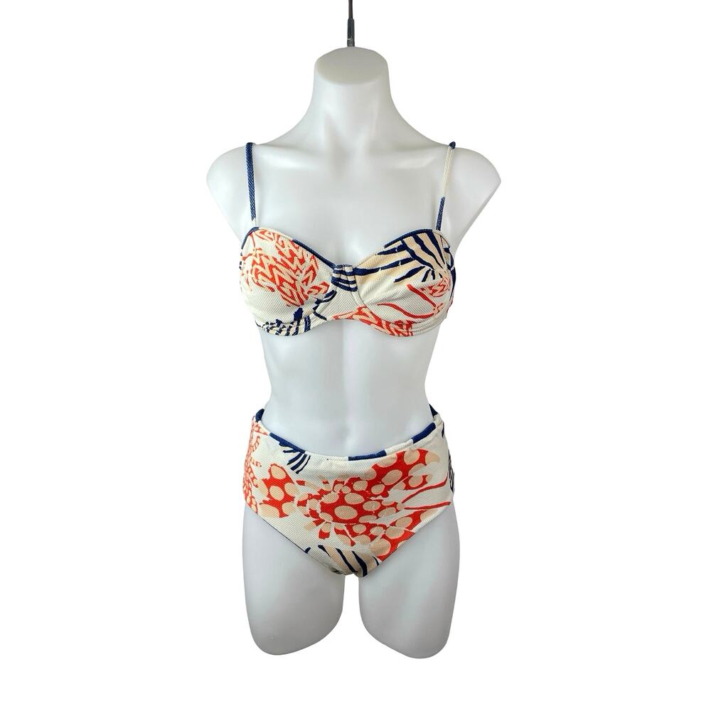 Farm Rio Mixed Lobsters Underwire Bandeau High Waist 2 Pc Bikini Set Swimwear L
